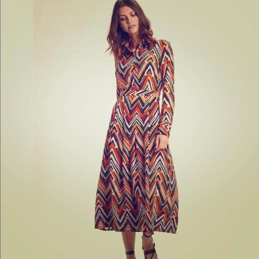 Aztec pattern long shirt dress.